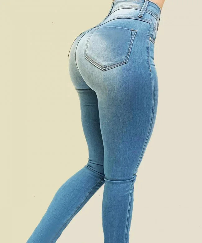 Woman's Pure Color Jeans High Waist Street Play