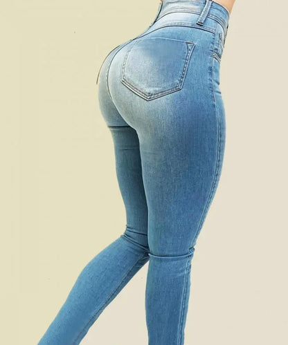 Woman's Pure Color Jeans High Waist Street Play