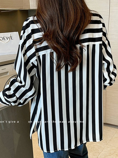 Fashion Black White Striped Print Women's Blouses Casual Long Sleeve Office Lady Blouse Shirts Female Loose Blusas Tops 2024