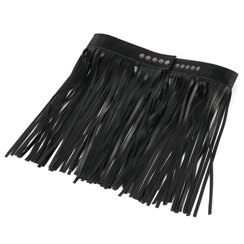 Women's High Waist Faux Leather Fringe Tassels Skirt With Buttons