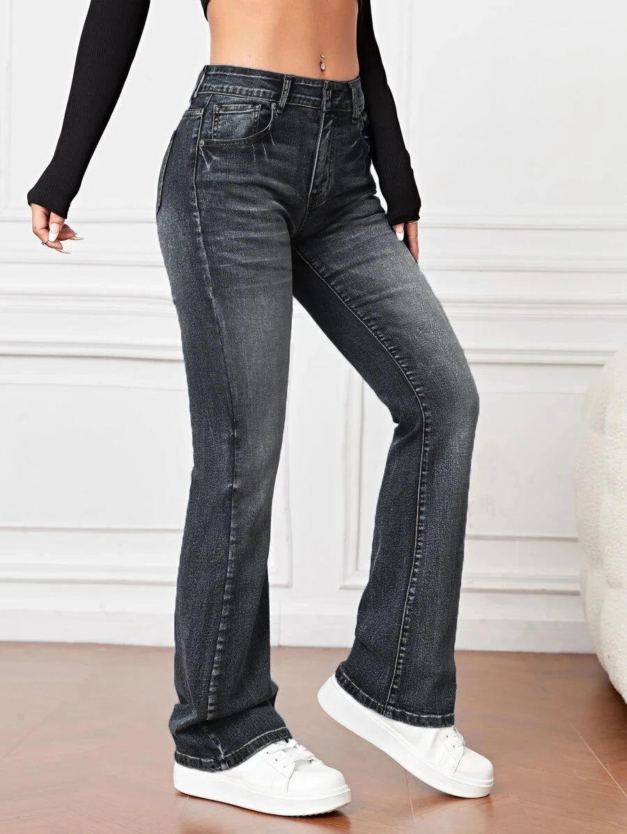 Fall Trousers High Waist Boot Cut Jeans Fashion