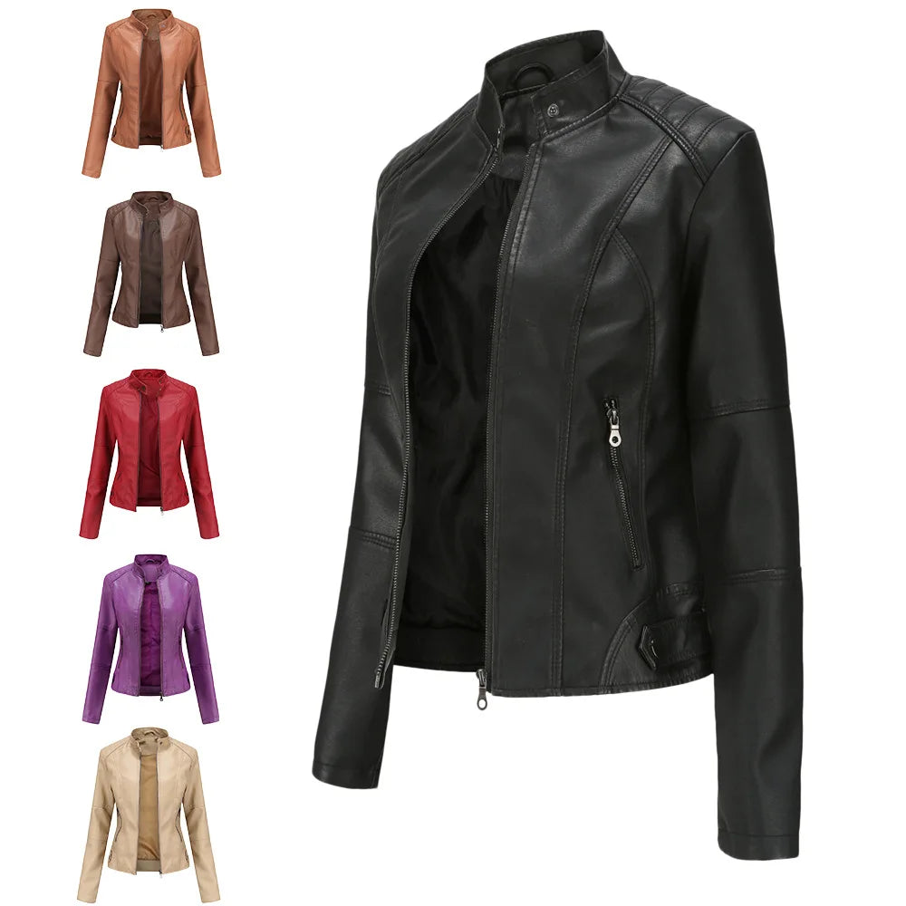 Spring Motorcycle Leather Jacket - Women’s High-Quality Zipper Fashion Coat