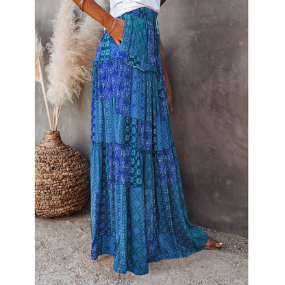 High Waist Maxi Skirt Elastic Pocket Long Women's Summer