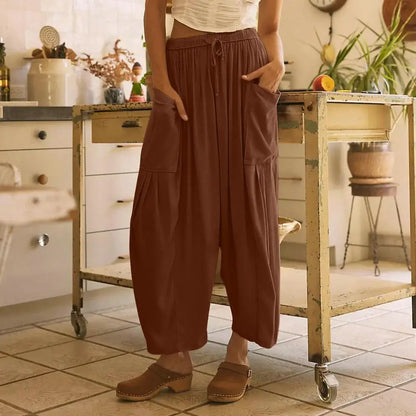 Retro Lantern Pants Women's Summer Baggy Linen Khaki Oversize