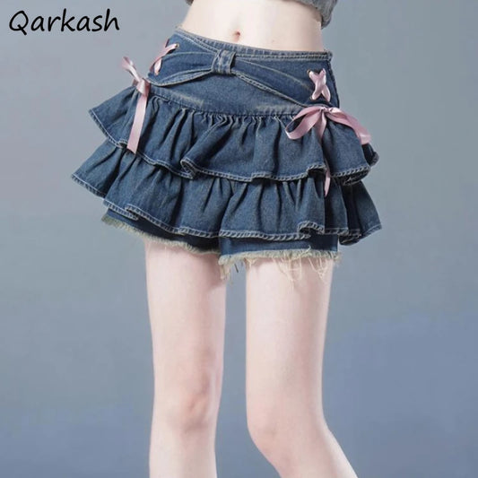 Denim Skirts Hot Girls Sweet Kawaii Bow Vintage Clothes