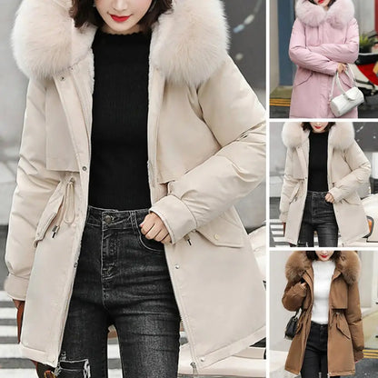 Fur Collar Hooded Parka - Slim Cotton Jacket Korean Winter Coat