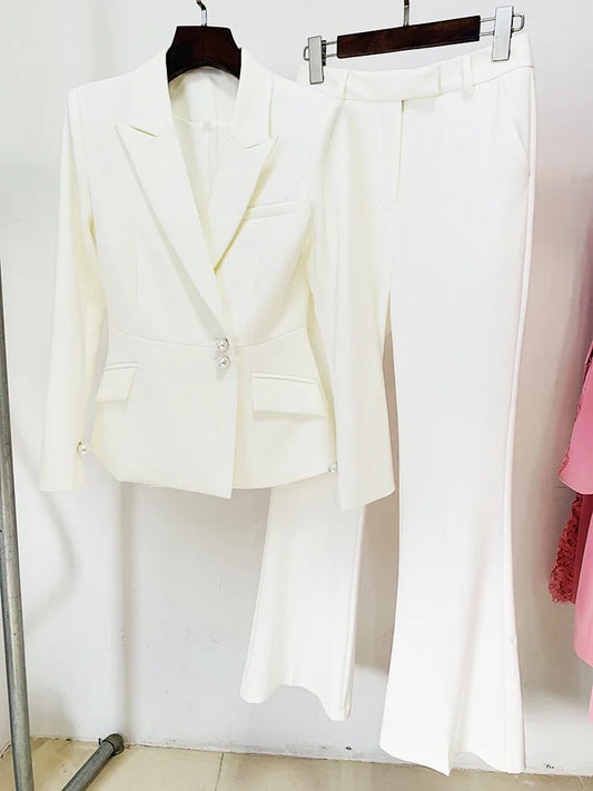 Formal Pantsuits - Blazer White Pearls Button