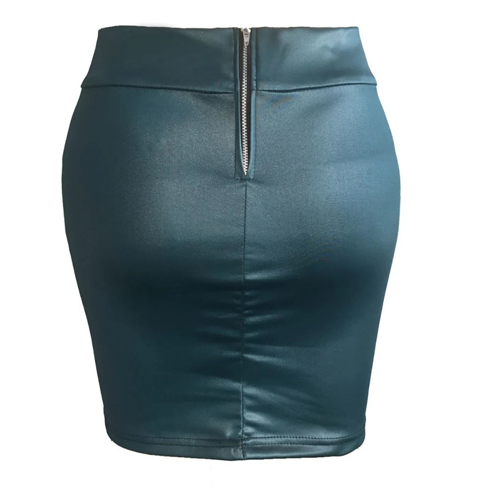 Women's Black Leather High Waist Short Skirt Tight Zip Mini