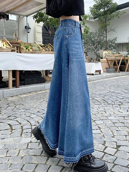 Zhisilao A-Line Long Denim Skirt Women's Vintage Casual Jeans