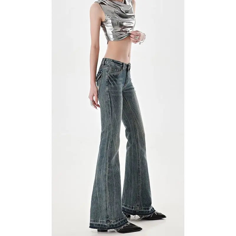 High Street Spicy Girls Low Waist Jeans Autumn Vintage