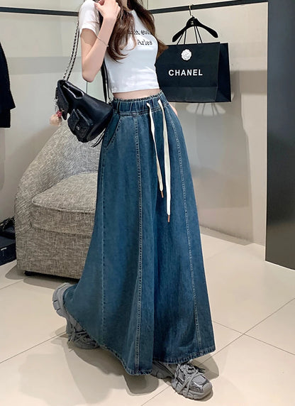 2 Colors Long Denim Skirt Korean Style High Elastic