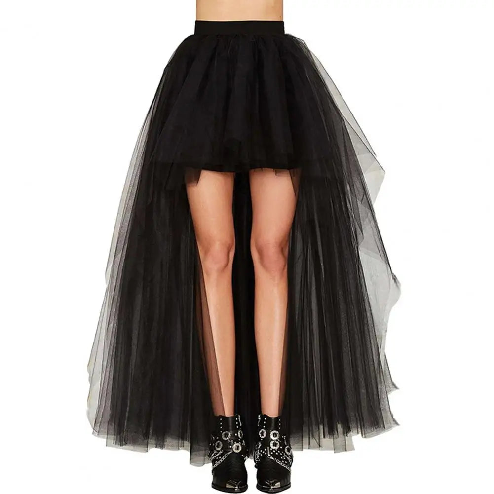 Tulle Skirt Elastic High Waist Solid Color Party