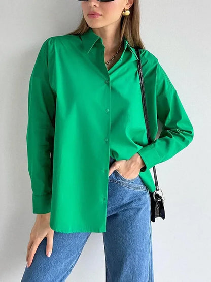 Women's Oversized Shirt Long Sleeve Basic Top 100% Cotton Elegant Shirts and Blouses Solid White Loose Fashion Woman Blouse 2024