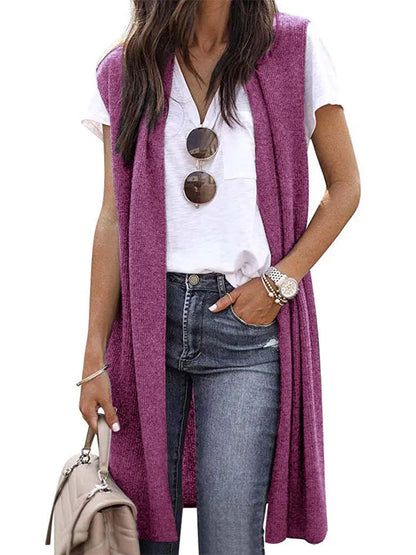 Fashion Women's Casual Knitwear Coat Cardigan Trendy Long Sleeveless Vest Jacket