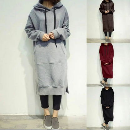 Hoodie Dress - Patch Pocket Split Hem Pullover