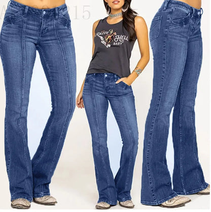 Women's Low Waist Boot Cut Jeans Slim Casual