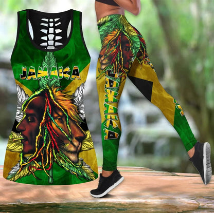 Cosmos Jamaica Lion Coat Arms Flag Printed Hollow Tank Leggings