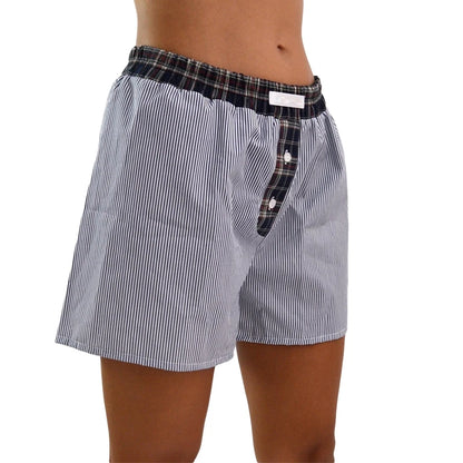 Plaid Boxers Shorts Casual Buttons Elastic Waist Streetwear Vintage