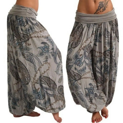 Women's Boho Paisley Print Ankle Tied Baggy Loose Pants