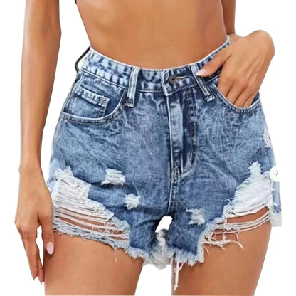 Women's Loose Tight High Waist Athleisure Ripped Denim Shorts