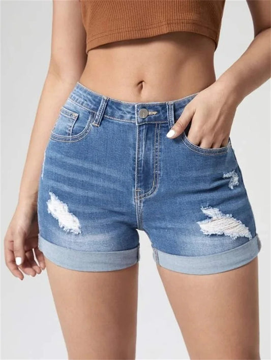 Summer Ripped Denim Shorts High Stretch Skinny Sexy