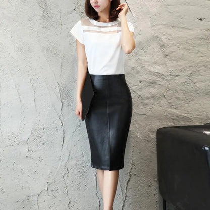 Pu Leather Long Skirt Black Pencil Skirt Women's High Waist Slim