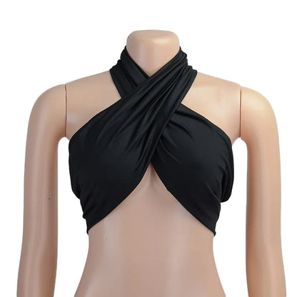 Sexy Tank Top Cross Wrap Off The Shoulder Halter Crop Tops Women Backless Cami Fashion Tube Top Female Sleeveless Cropped Vest