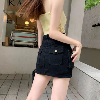 Summer Vintage Cargo Denim Skirts Women's Harajuku High Waist