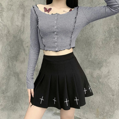 Waist Gothic Punk Mini Skirts Ladies Cross Pattern