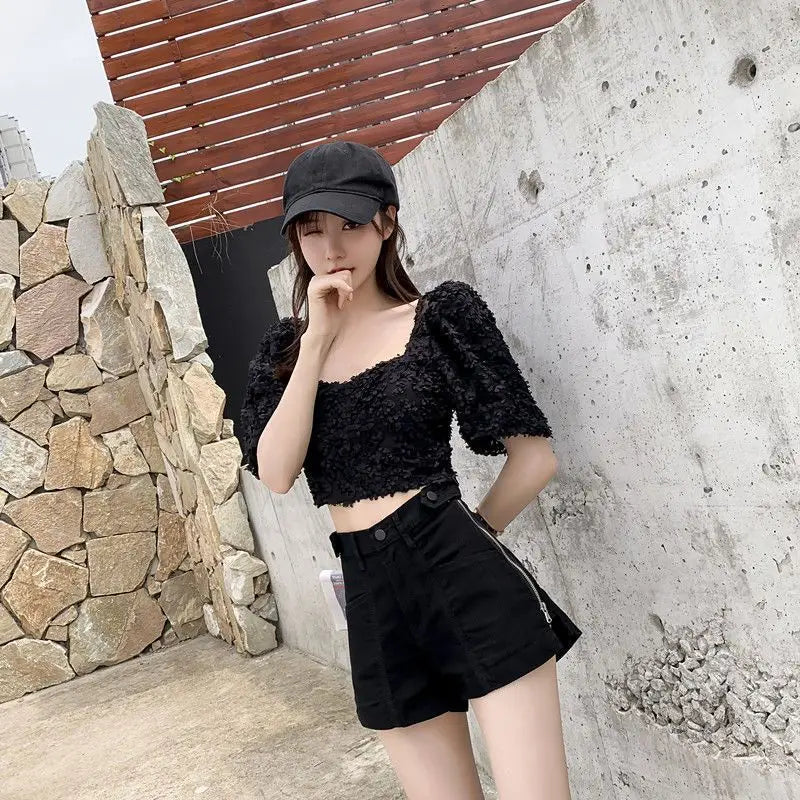 Short Pants For Woman To Wear Jeans Women's Shorts High Waist Cotton Korean Style