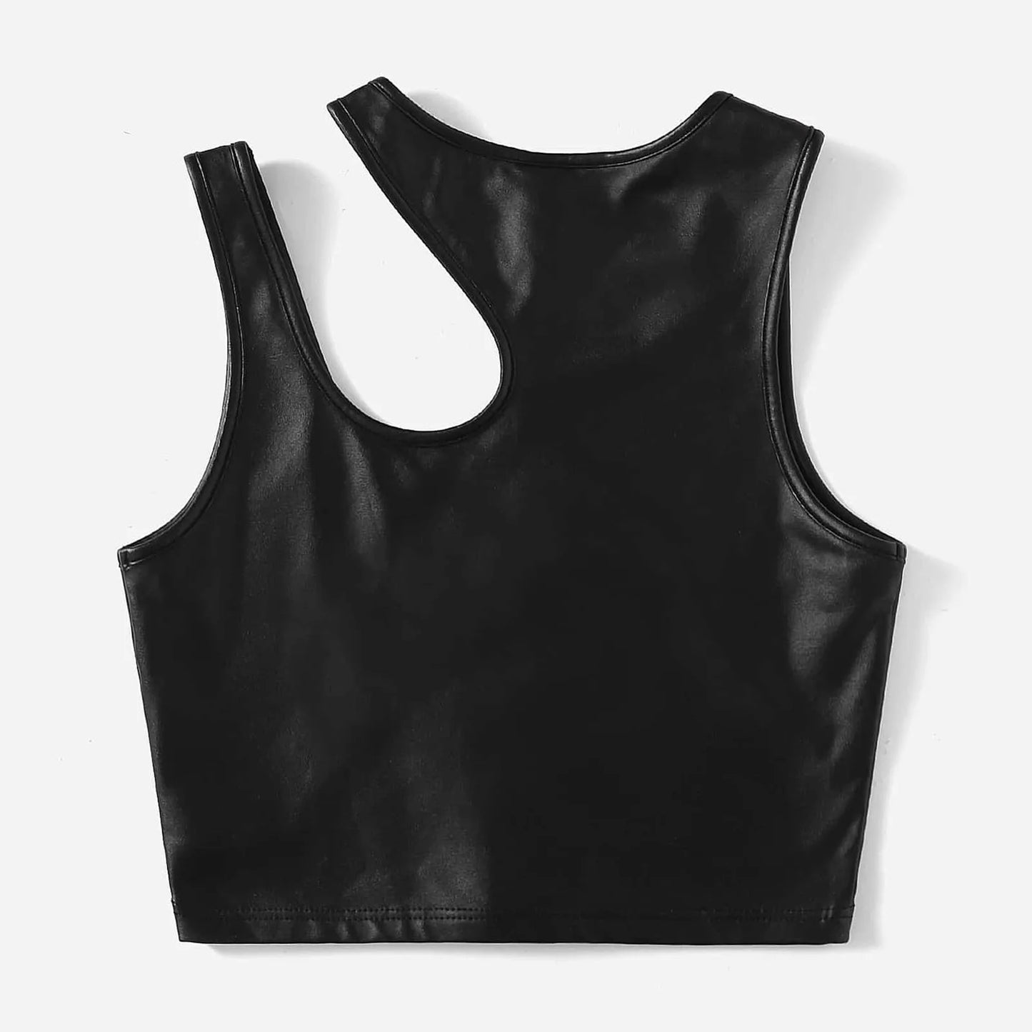 Sexy Strappy Leather Tank Top for Women Summer Solid O-neck Sleeveless Crop Tops Street Vintage Fashion Shirt Vest Y2K Clothes