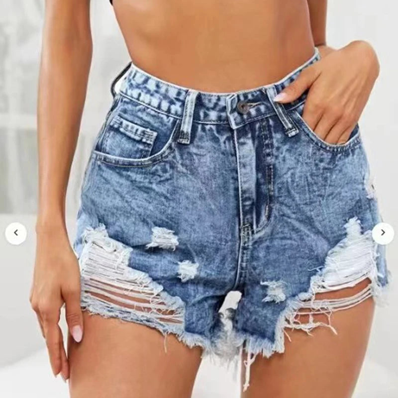 Women's Loose Tight High Waist Athleisure Ripped Denim Shorts