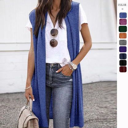 Fashion Women's Casual Knitwear Coat Cardigan Trendy Long Sleeveless Vest Jacket