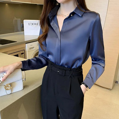 Woman Spring Autumn Style Blouses Shirts Lady Casual Long Sleeve Turn-down Collar Blusas Tops DF4846