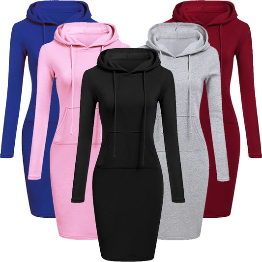 Autumn Women Hooded Dress - Long Sweatshirts