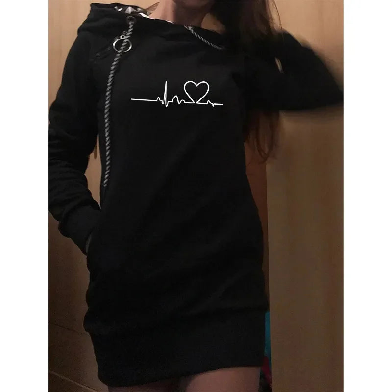 Women's Long Sleeve Hoodie Dress - Autumn Winter Hooded Sweater