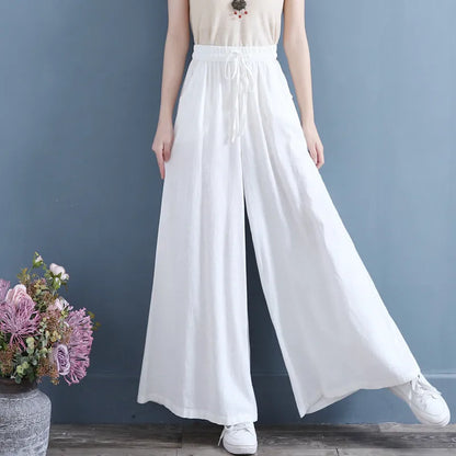 Women's Summer Vintage Cotton Linen Pants Long Palazzo Loose Pants