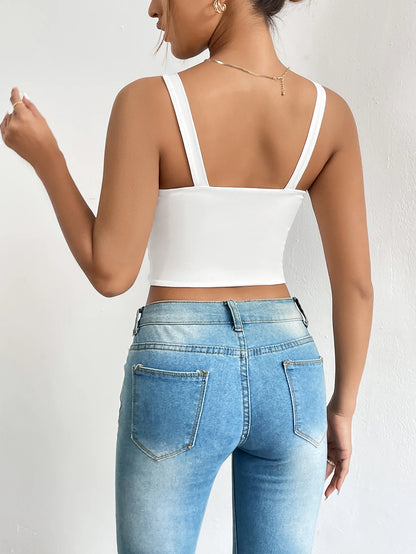 Solid Scoop Neck Cami Top, Casual Sleeveless Backless Crop Top, Women's Clothing