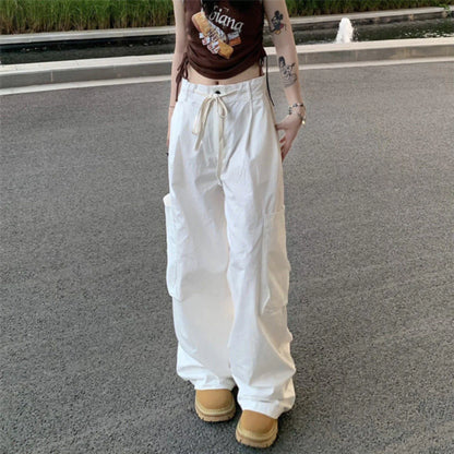 Women's Casual Wide Leg Cargo Pants Oversize Drawstring