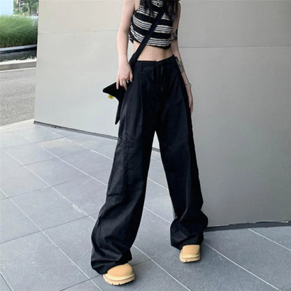 Women's Casual Wide Leg Cargo Pants Oversize Drawstring