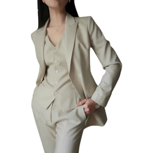 Tesco Office Women Elegant Blazer & Pencil Pants & Vest 3 Piece Formal Outfits