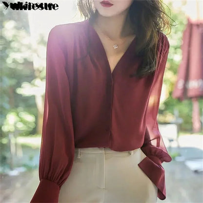 Spring Summer Elegant blouse women Korean Chiffon Shirt Women Long Sleeve Ruffled Women's shirts and blouses Office Lady Tops