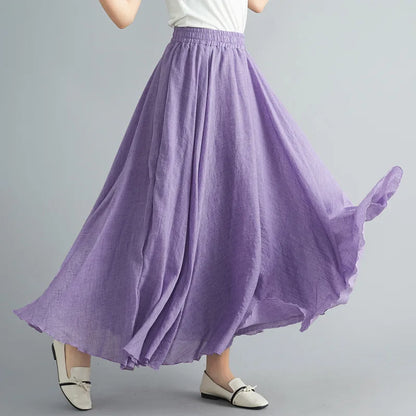 Fashion Solid Cotton Linen Women Skirts Maxi Elegant Harajuku Saia Casual Loose Long Skirt Ladies Clothes Faldas Ropa Mujer