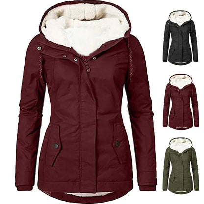 Women's Zipper Coat - Loose Pockets Parka