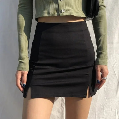 Skirts Women's Black Split Office Ladies High Waist Elegant Slim Mini Skirt Student