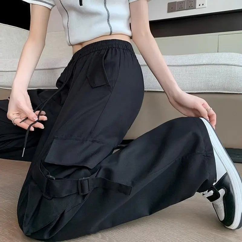 Women's Casual Joggers Tech Pants Vintage Solid High