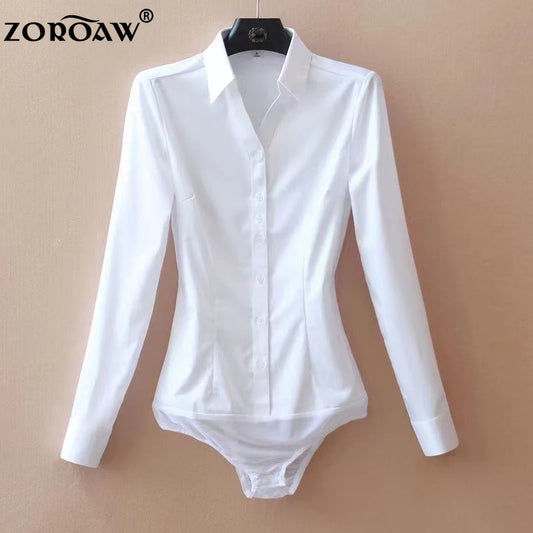 Elegant Female Shirts Office Lady Bodysuit White Women Blouses Long Sleeve Bodysuits Spring Summer Fashion Women Tops Jumpsuit