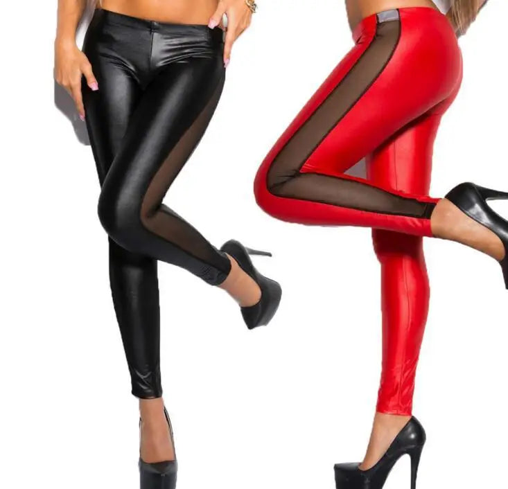 Woman New Jeggings Sexy Side Mesh Through Meat Imitation