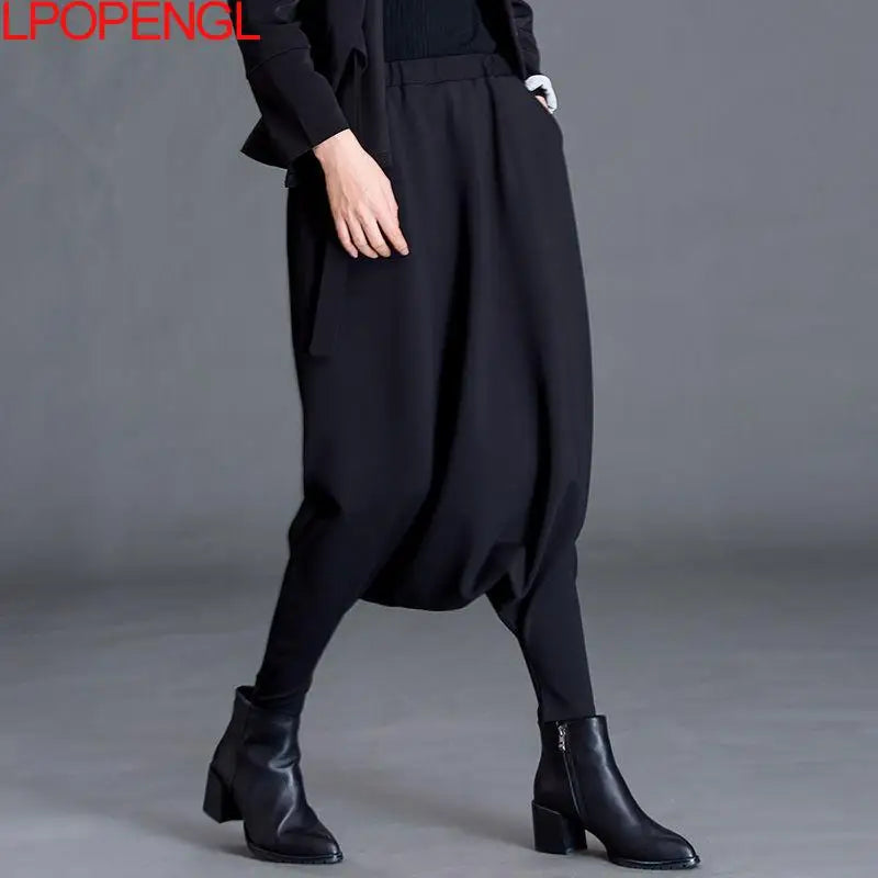 Spring New Women's Casual Cross-Pants Loose Solid Color Trousers Oversized Harem