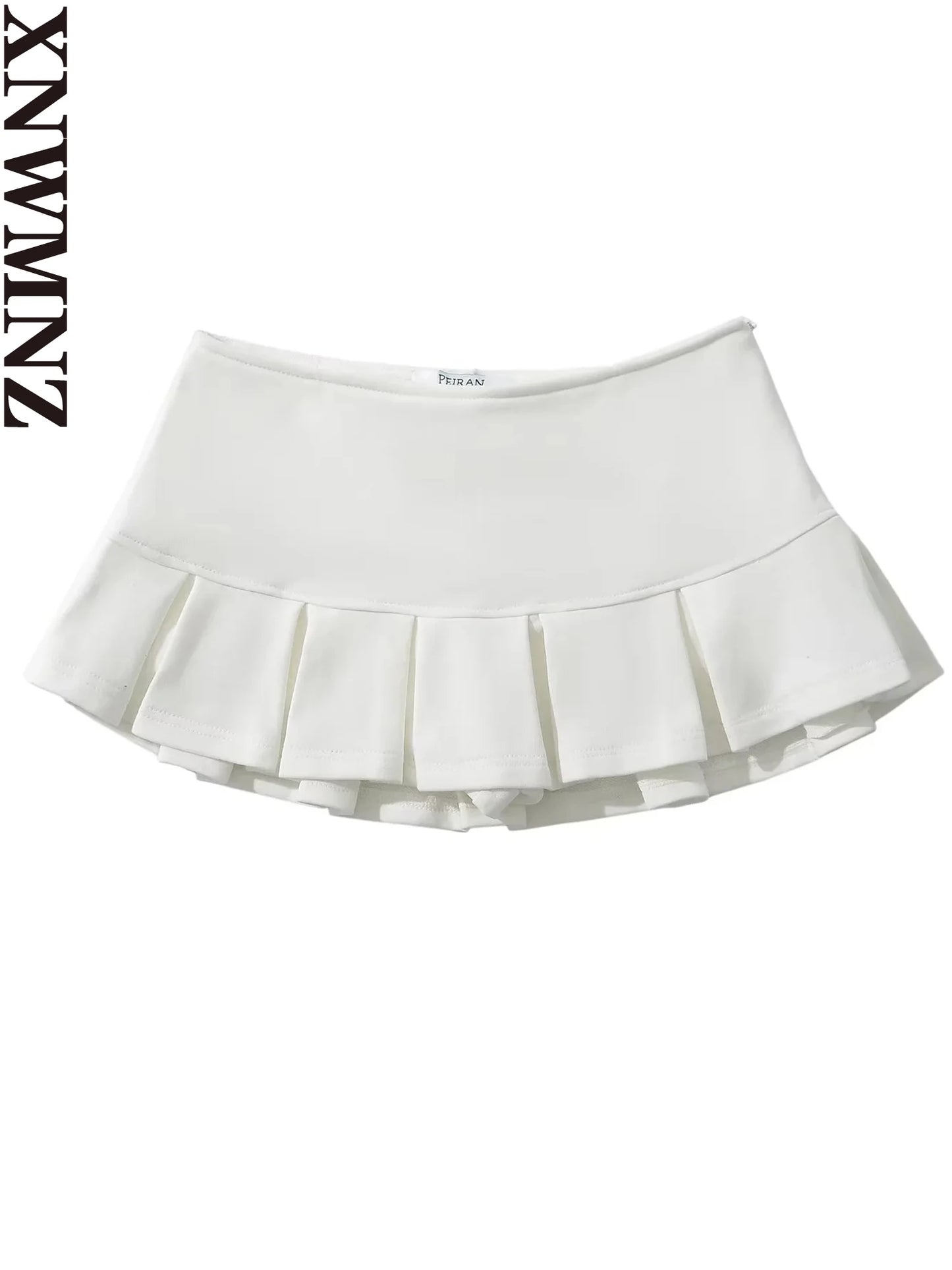 Xnwmnz 2024 Women's Fashion Low Waist Mini Skirt Wide Pleat Terry